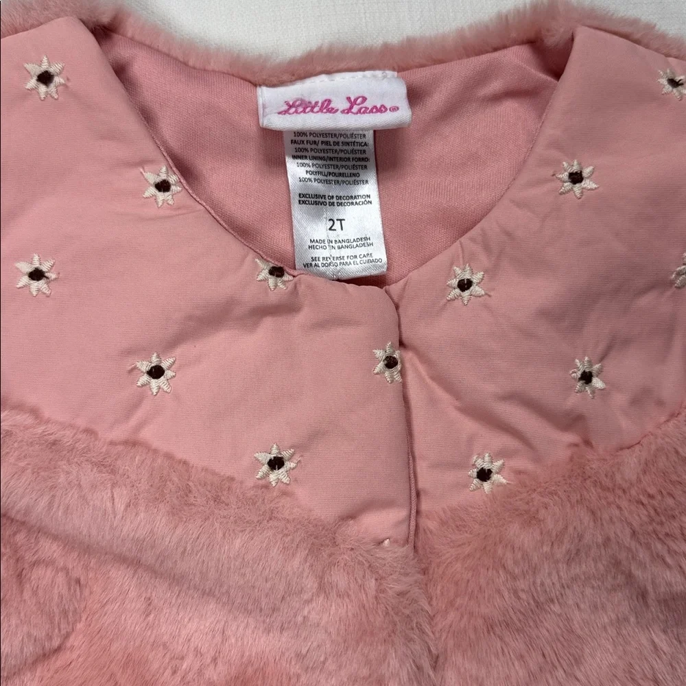 Little Lass Pink Faux Fur Vest with White‎ Belt